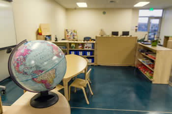 Globe and cubbies with toys
